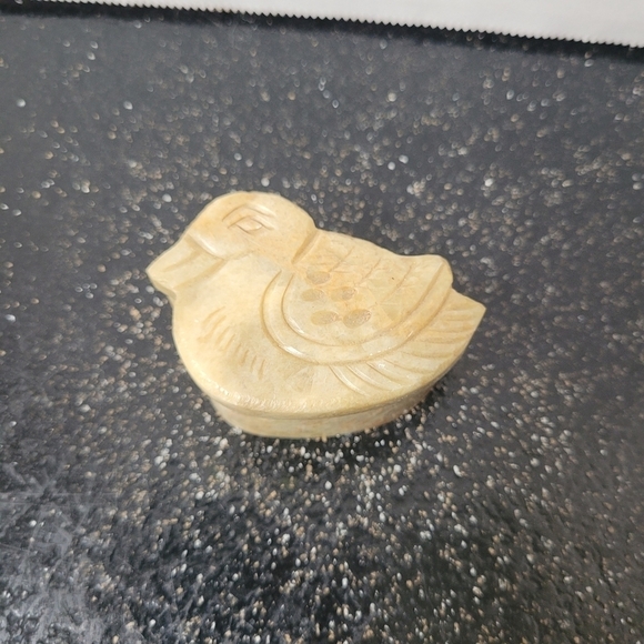 Carved Soap Stone Duck Shape Mini Trinket Box - Picture 1 of 3